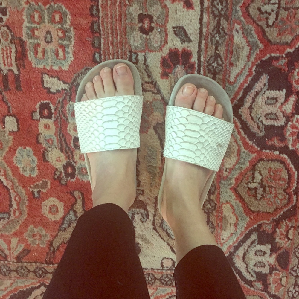 Chic textured leather adidas slides 7